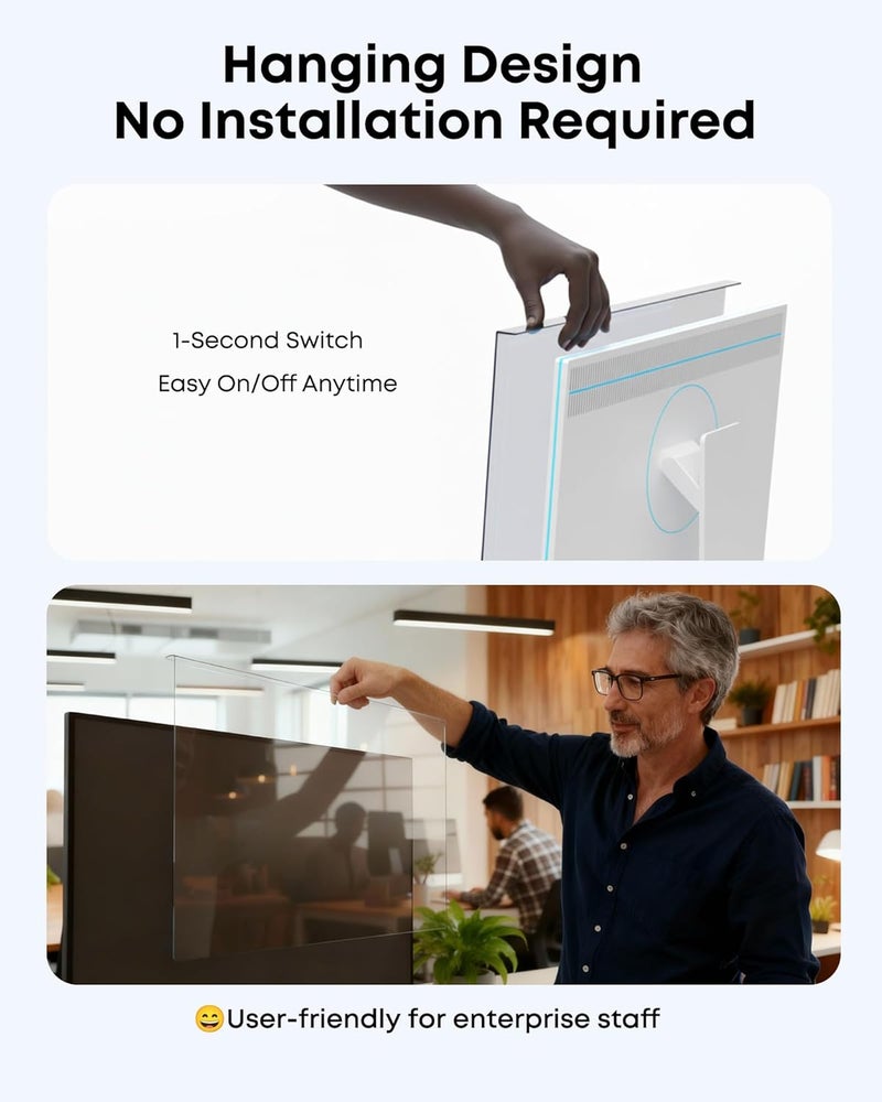 PrivoraX [2-Pack] 24 Inch Hanging Anti Blue Light Monitor Screen Protector - Blocks 87% 460nm Blue Light & 97% UV, Removable No Installation Design, 93% HD Clarity, Fits 23-24" Monitors - Image 4